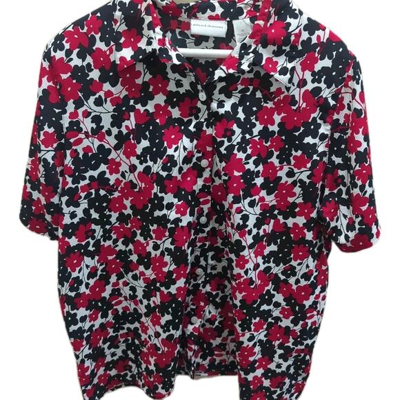 Alfred Dunner Women's Size XL (16) Short Sleeve Button Up Shirt Red Black Floral - Picture 1 of 12